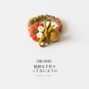 发绳 扎马尾 川野日韩针织南瓜蝴蝶结小皮筋新款 甜美温柔扎马尾