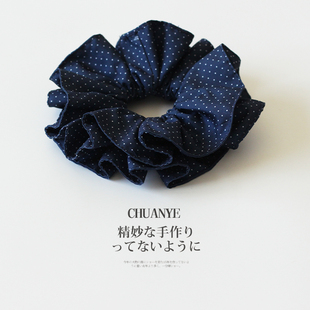 川野法式双层波点大肠发圈女新款优雅百搭扎高丸子头皮筋头饰发饰