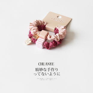 川野日韩方块布艺小肠发圈新款可爱时尚头绳不勒发无扎痕头饰发饰