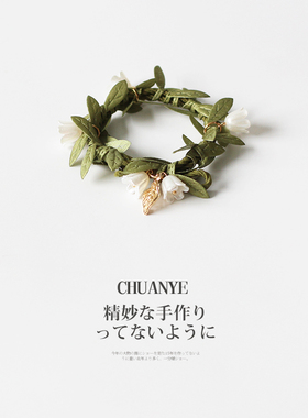 法式手工铃兰花珍珠叶子小皮筋新款甜美个性头绳不勒发无扎痕发饰