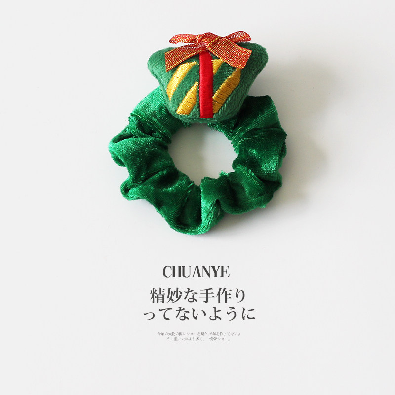 川野法式圣诞节卡通毛绒小肠发圈新款可爱个性扎丸子头的皮筋发饰