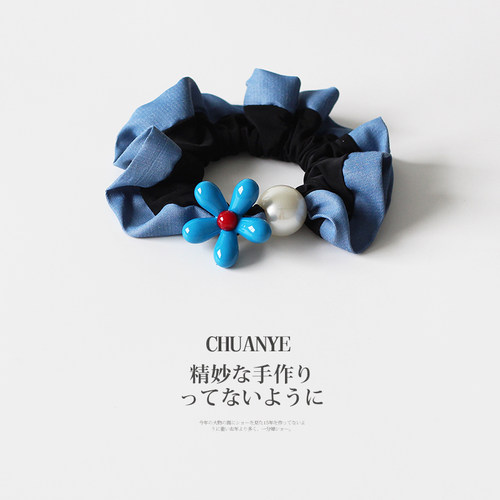 川野法式蓝色小花蓝边小肠发圈