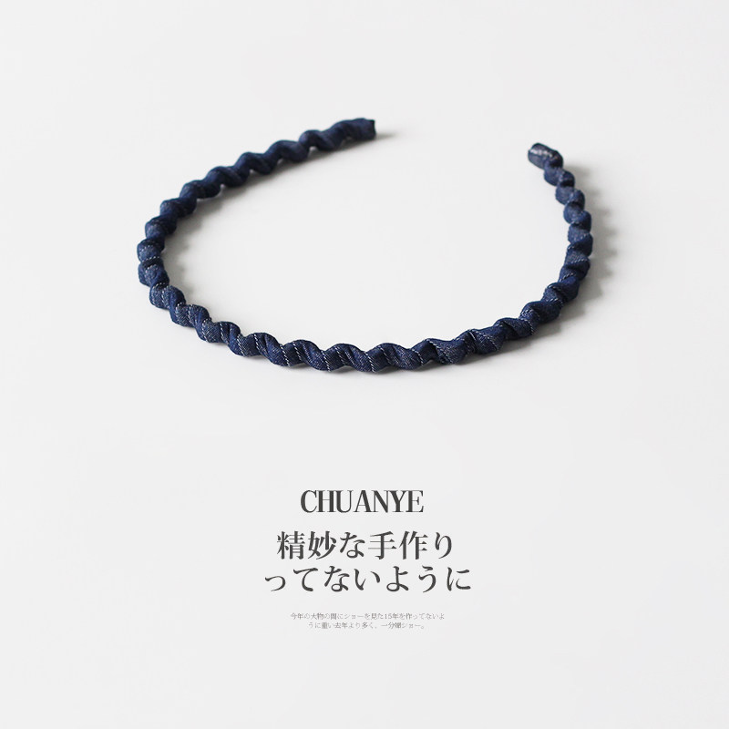 川野韩系简约藏青麻花编织细发箍小众设计感日常通勤布艺头箍发饰
