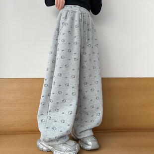 女童加绒裤子秋冬款女大童一体绒休闲卫裤儿童冬季窄版薄绒直筒裤