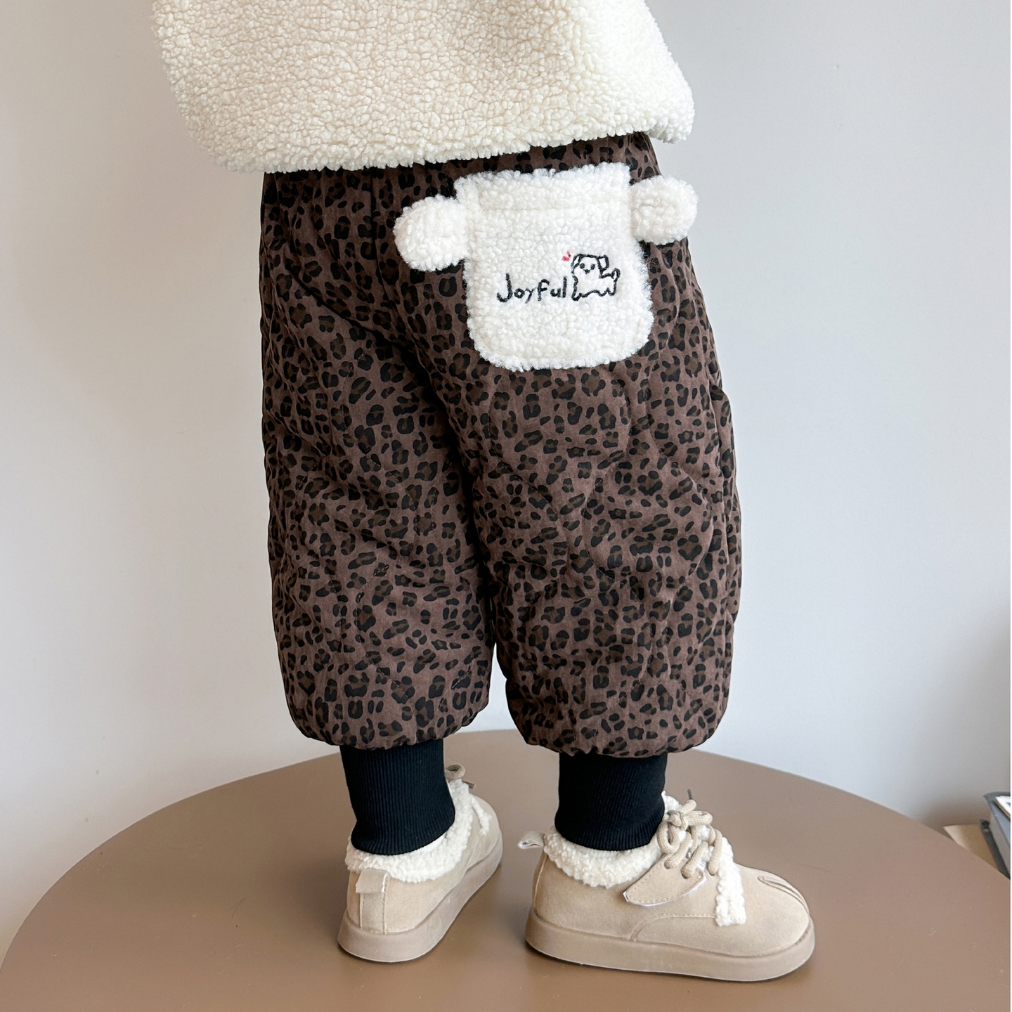 女童豹纹猫咪棉裤洋气冬季宝宝加绒加厚休闲裤儿童冬装厚绒束脚裤