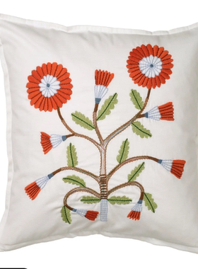 IKEA宜家费斯利尔 垫套白色/绣花深橙色抱枕套子靠垫沙发靠垫抱枕