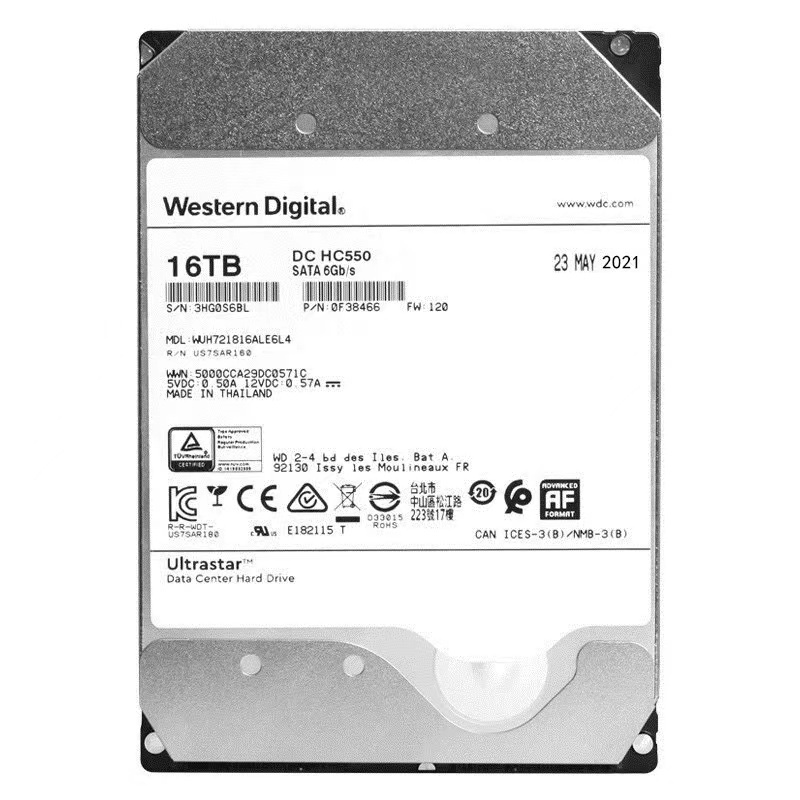 WD/西数HC550 WUH721816ALE6L4 16TB7.2K SATA3氦气企业级硬盘16T