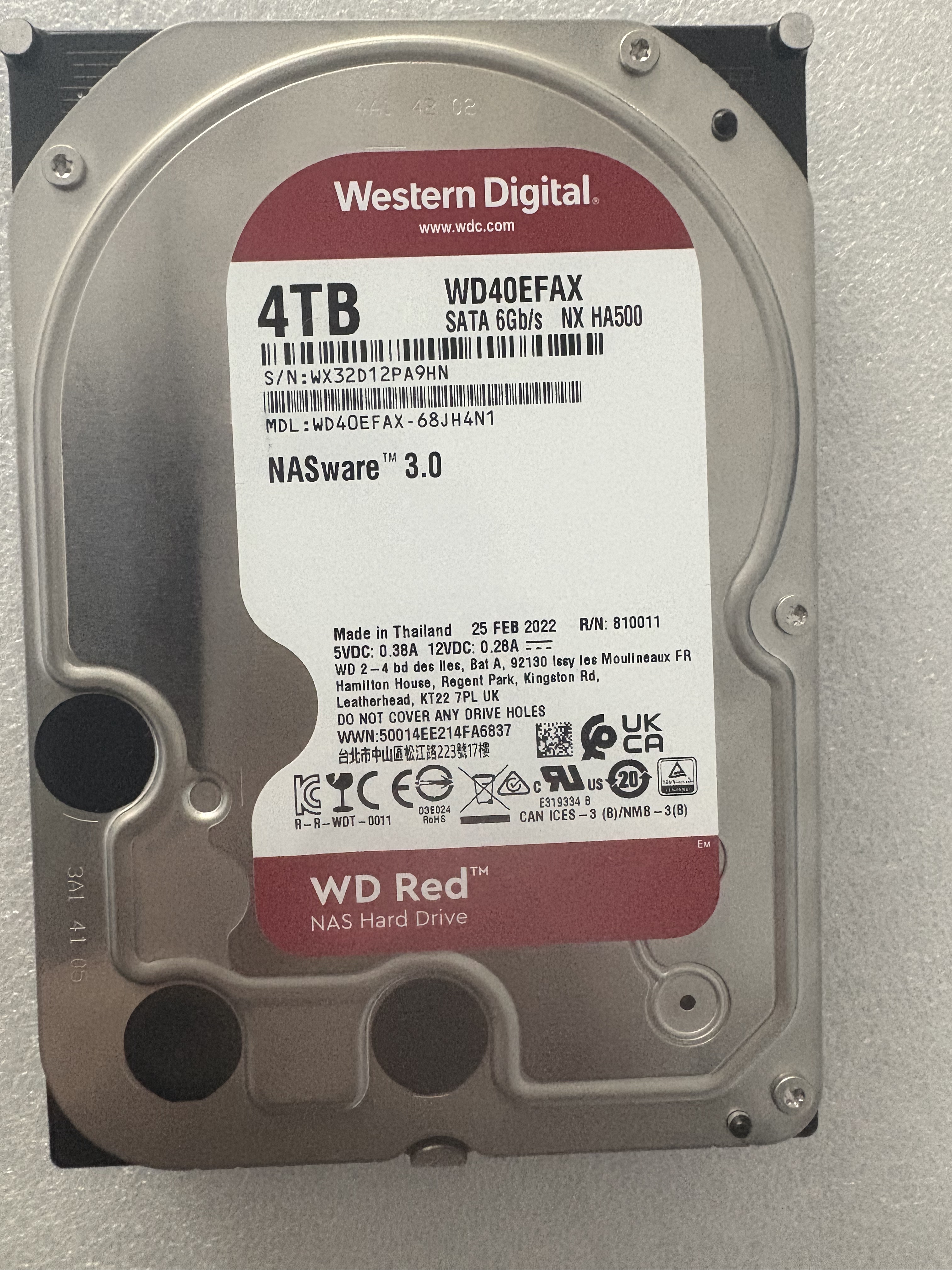 西部数据WD/西部数据WD40EFAX 4TB 3.5寸台式机电脑硬盘NAS