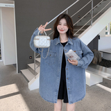 蓝色复古休闲牛仔衬衫外套女2025春季新款小个子宽松显瘦时尚上衣，女装短外套，浙宝179