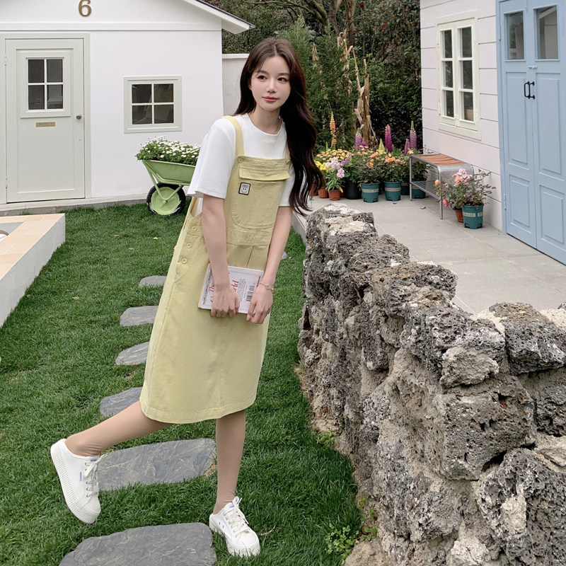 黄色流行休闲背带裙套装2025新款女春夏小个子甜美洋气减龄连衣裙,女装套装/套裙,浙宝179