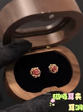复古玫瑰花耳钉女无耳洞耳夹甜美可爱耳环小众设计感高级气质耳饰