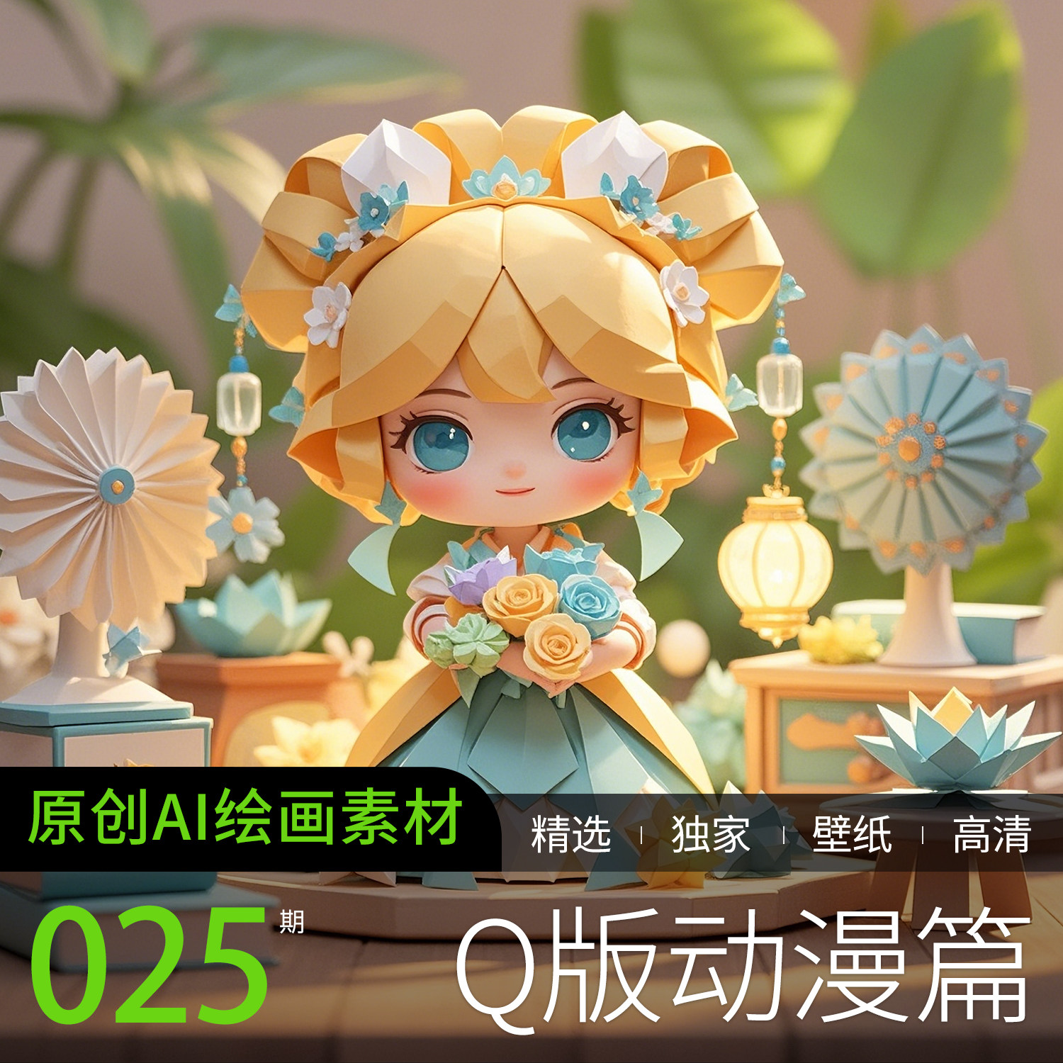 AI绘画手工折纸玩具卡通动漫Q可爱头像素材背景图片手机电脑壁纸