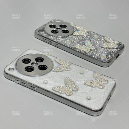 Find X8闪粉OPPO滴胶Reno13手机壳7珍珠6蝴蝶10PRO+网红9新款A3高级感K12防摔A58X全包1奢华5女2精孔电镀适用