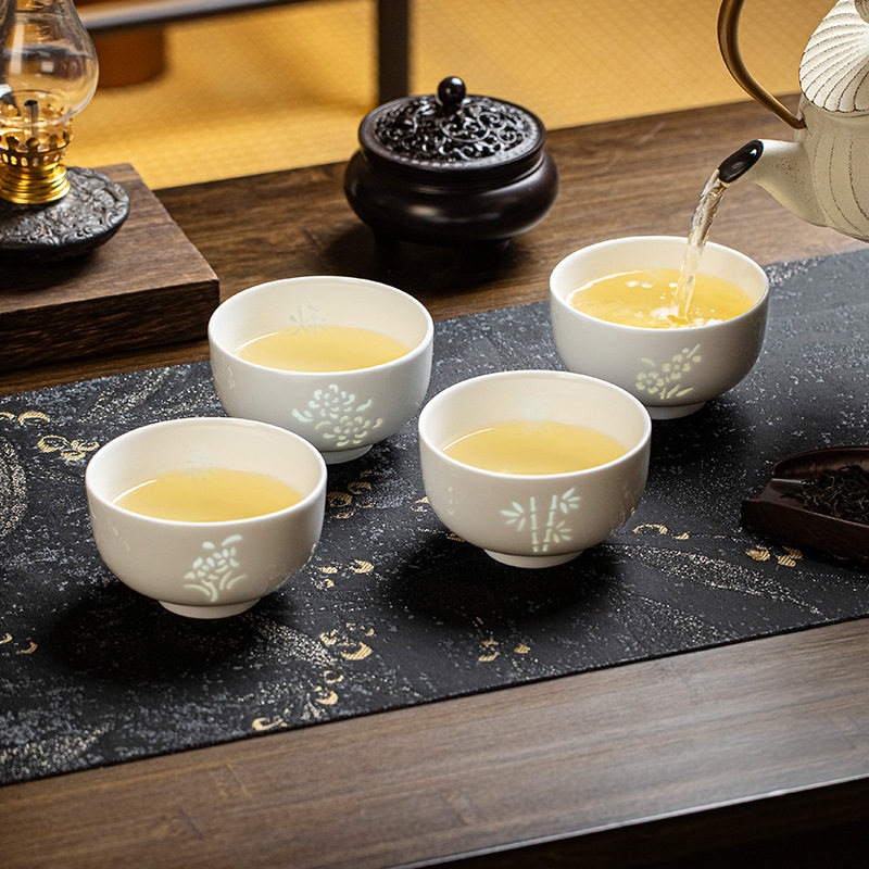景德镇玲珑瓷主人杯单杯中式喝水杯办公室家用品茗杯子普洱杯茶碗