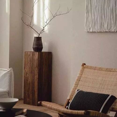 侘寂风方形木墩子坐凳花架原木树桩茶几边几复古自然实木底座摆件