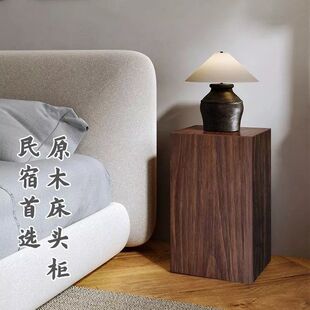 侘寂风方形木墩子坐凳花架原木树桩茶几边几复古自然实木底座摆件