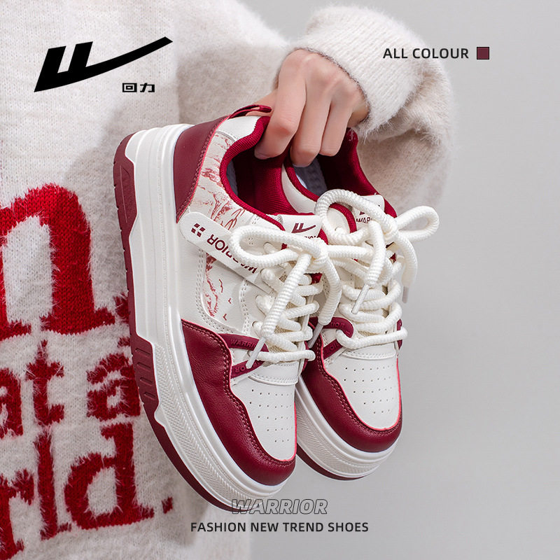 复古红山水印花板鞋交叉绑带舒适厚底鞋高街潮酷圆头学生鞋女