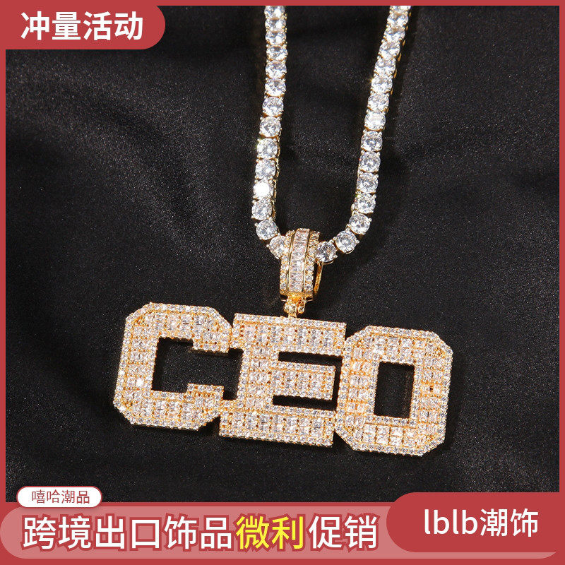 ice欧美嘻哈冰糖方锆石26个英文字母吊坠diy高端定制潮男项链配饰
