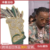 migos同款 印第安人街头嘻哈吊坠UKA mask满锆石rap项链潮男hiphop