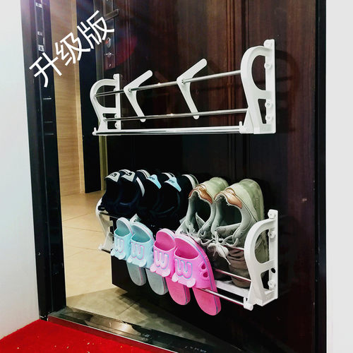 宜易来升级版防盗门磁粘鞋架简易门后挂式鞋柜小户型门上拖鞋架