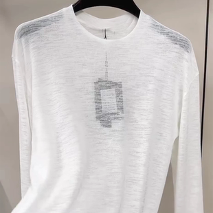 轻薄微透t恤网纱透视线衣潮 罩衫 天丝亚麻针织衫 男松弛感拉领长袖