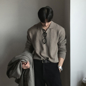 男高级感修身 翻领长袖 卫衣美式 韩系针织polo衫 西服打底羊毛保罗衫