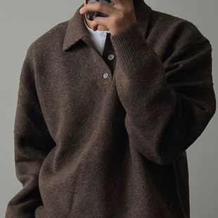 卫衣软糯透气毛衣保罗衫 复古长袖 潮 男美式 老钱风包芯纱针织polo衫