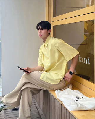 黄衬衫美式cityboy宽松短袖免烫