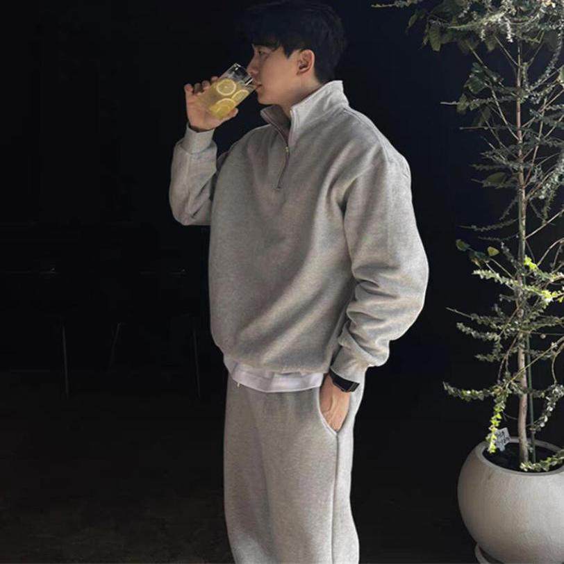 韩系半高领卫衣男高级感宽松拉链长袖t恤美式立领套头运动衫外套,男装,T恤,淘宝优惠券,粉丝福利购,淘宝优惠卷