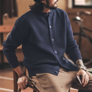 欧货包芯纱针织开衫男美式复古圆领排扣长袖卫衣薄款羊毛夹克衫潮