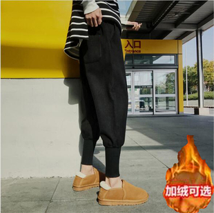 暗黑系RO风欧美高街裤子男ulzzang宽松束脚裤ins嘻哈加绒哈伦裤潮