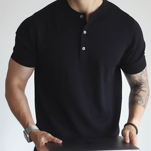 桑蚕丝针织亨利衫 短袖 美式 男凉感透气修身 卫衣透气冰丝工装 polo衫