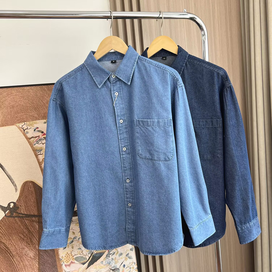美式复古水洗棉软布牛仔衬衫男单口袋长袖开衫休闲工装衬衣夹克潮,男装,衬衫,淘宝优惠券,粉丝福利购,淘宝优惠卷