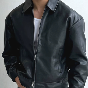 美式硬汉风短款机车服男双拉链翻领皮衣外套防风骑行pu皮工装夹克