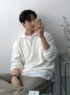 美式cityboy半高领拉链卫衣男高端灯芯绒polo衫坑条翻领长袖t恤