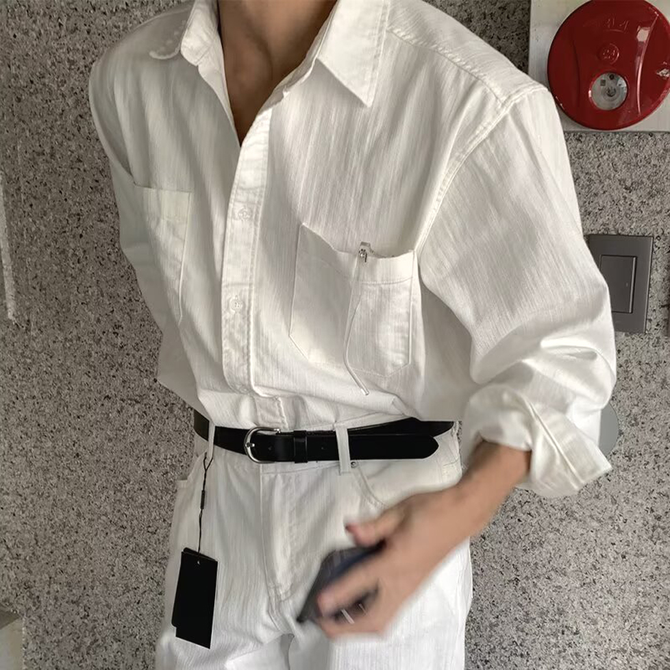 法式老钱风棉麻白衬衫男双口袋宽松长袖薄款防晒开衫亚麻透气衬衣