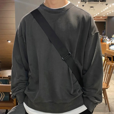 重磅华棉卫衣美式小领口长袖t恤