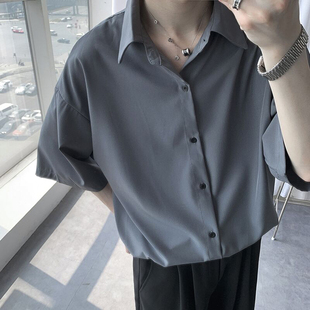 高冷禁欲系冰丝衬衫 百搭纯色衬衣 男宽松cityboy短袖 文艺气质夏装