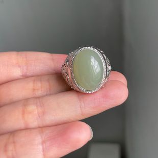和田玉戒指.男款活口情侣食指戒.天然青白玉粗手指戒指开口女款