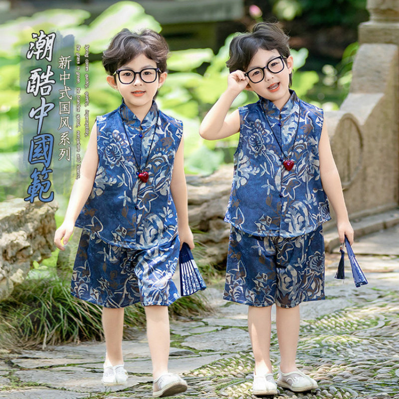 2025新款汉服男童夏季新中式国风宝宝唐装无袖复古装小男孩表演服,童装/婴儿装/亲子装,汉服,淘宝优惠券,粉丝福利购,淘宝优惠卷