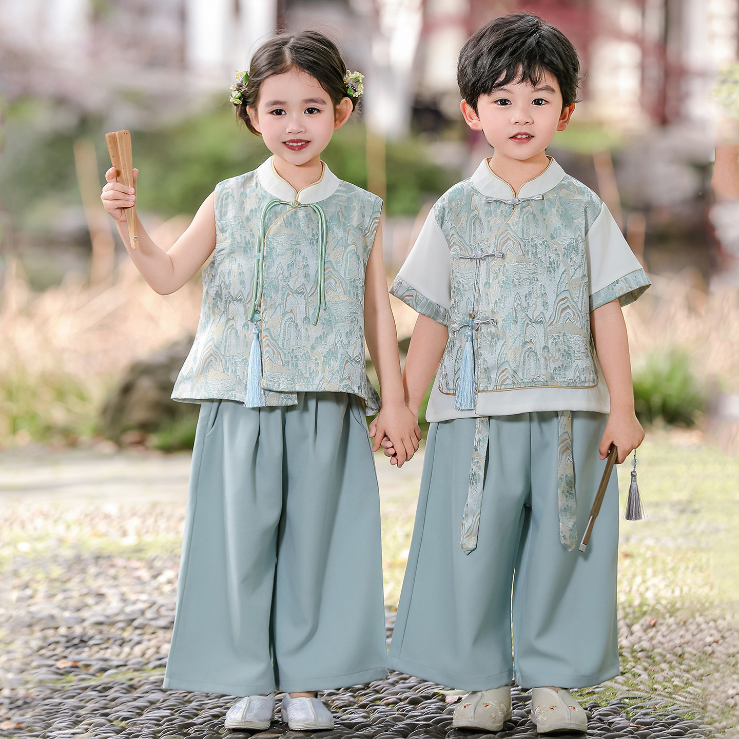 汉服男童中国风夏季女童唐装幼儿园表演服兄妹装国学服儿童演出服
