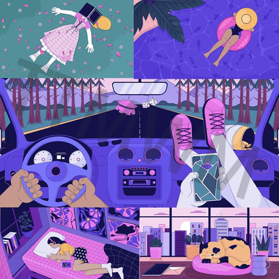 101个4K高清LoFi 低保真蓝紫粉高级配色可爱2DMG动画动态视频素材