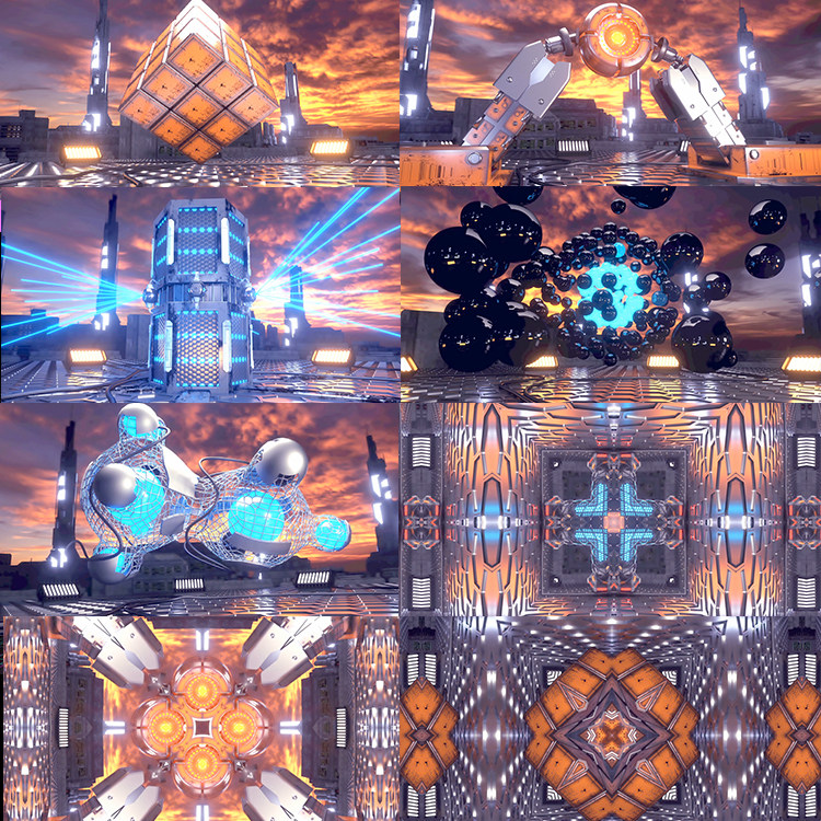 16个2k3d科幻科技机械vjloops无缝循环动态视频素材technorama1