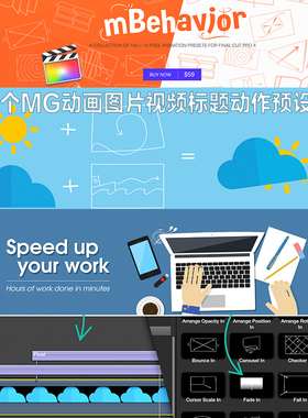 fcpx插件finalcutproX160个MG动画图片视频标题动作预设mBehavior