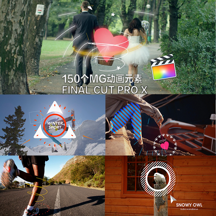 fcpx插件final cut proX 150个mg动画元素效果插件+视频素材
