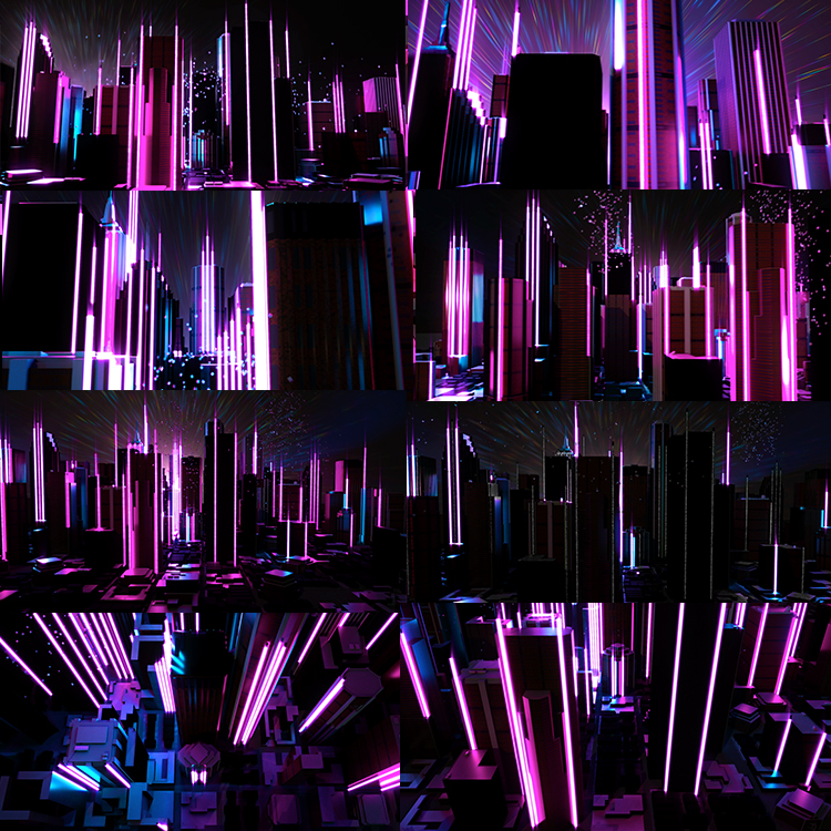 7个3d霓虹城市vj loops无缝循环动态视频素材舞台背景Neon City