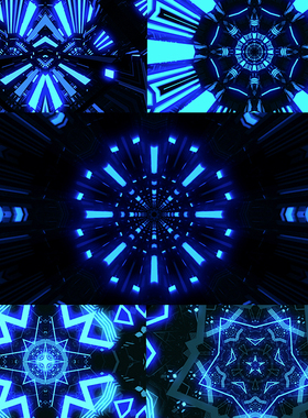 Neon Light 5个蓝色霓虹灯隧道VJLOOPS无缝循环视频素材舞台背景