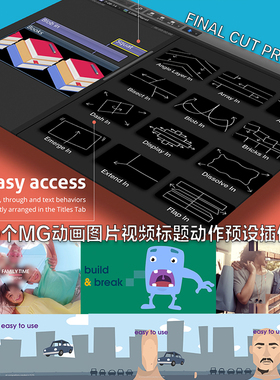 fcpx插件final cut proX 160个MG动画图片视频标题动作预设插件
