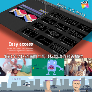 fcpx插件final cut proX 160个MG动画图片视频标题动作预设插件