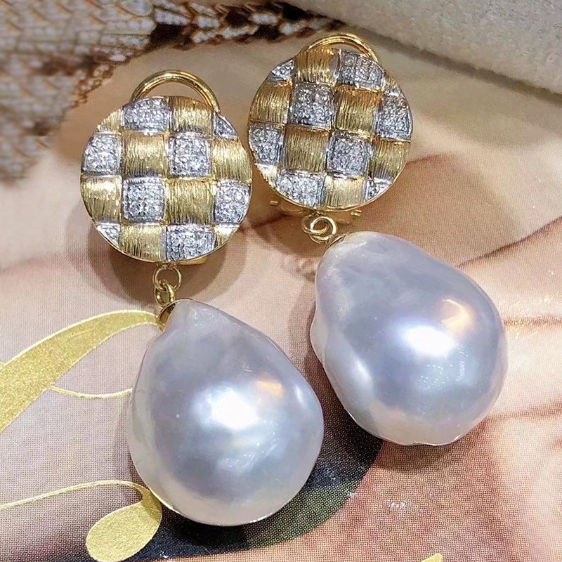 珍妮芙珠宝 大颗白色巴洛克水滴淡水珍珠耳扣 925银菠萝格耳饰女